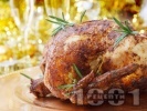 Рецепта Пълнено коледно пиле със краве, топено и крема сирене, кашкавал и хляб на фурна